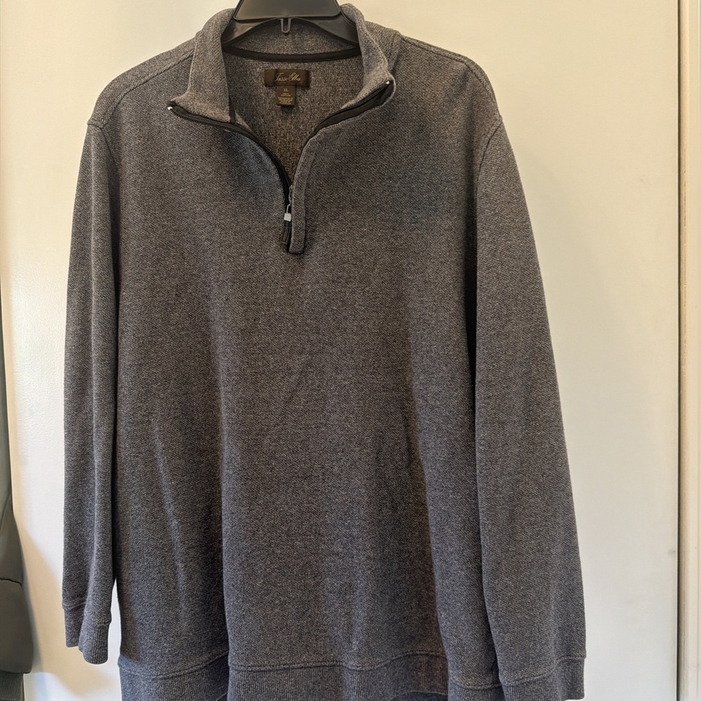 Tasso Elba Gray Men's Knit Pullover Sweater 1/4 Zip Mock Neck Cotton XL